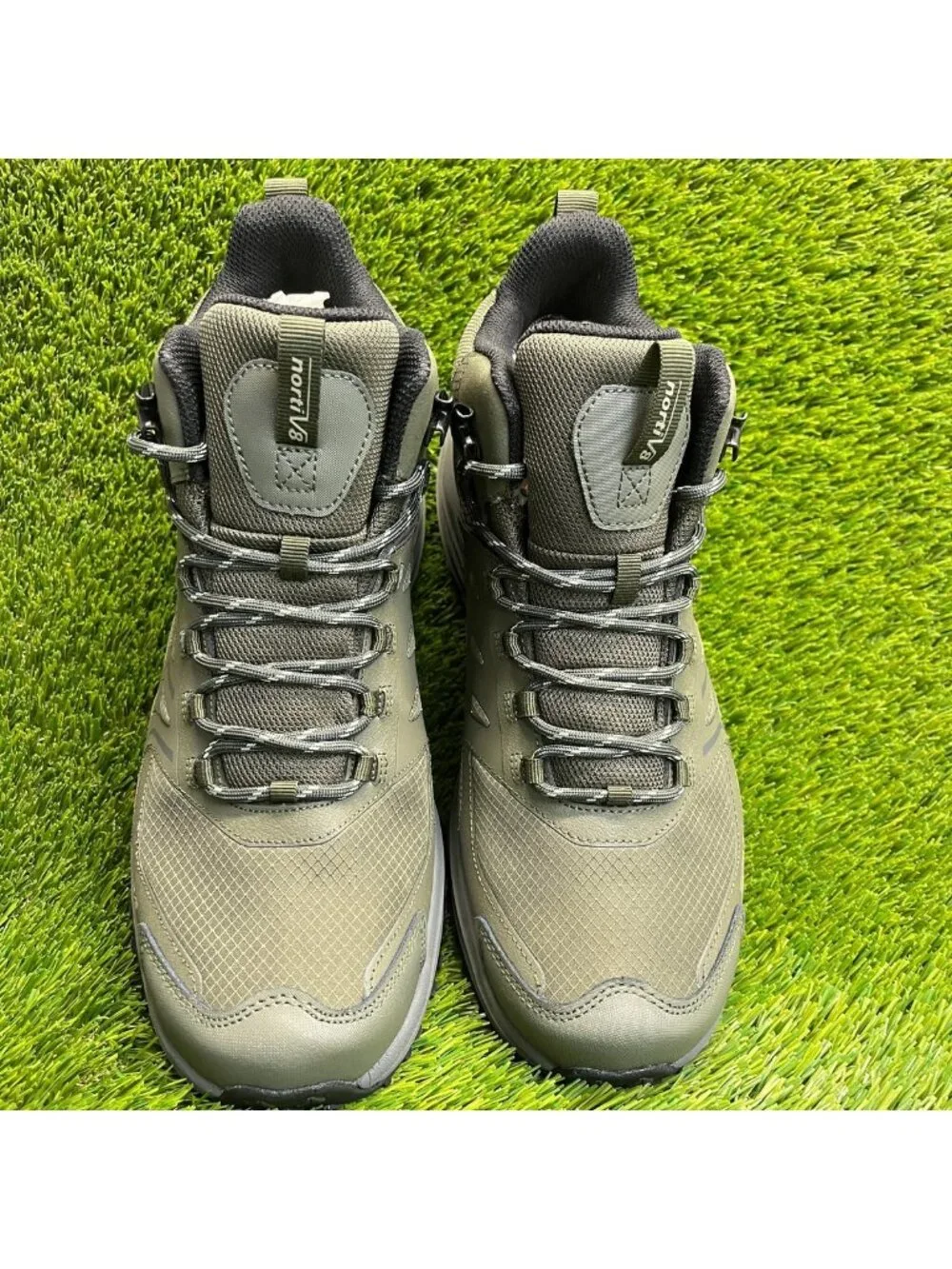Nortiv 8 Mens Size 10.5 Green Gray Outdoor Lace Up Waterproof Pro Hiking Boots